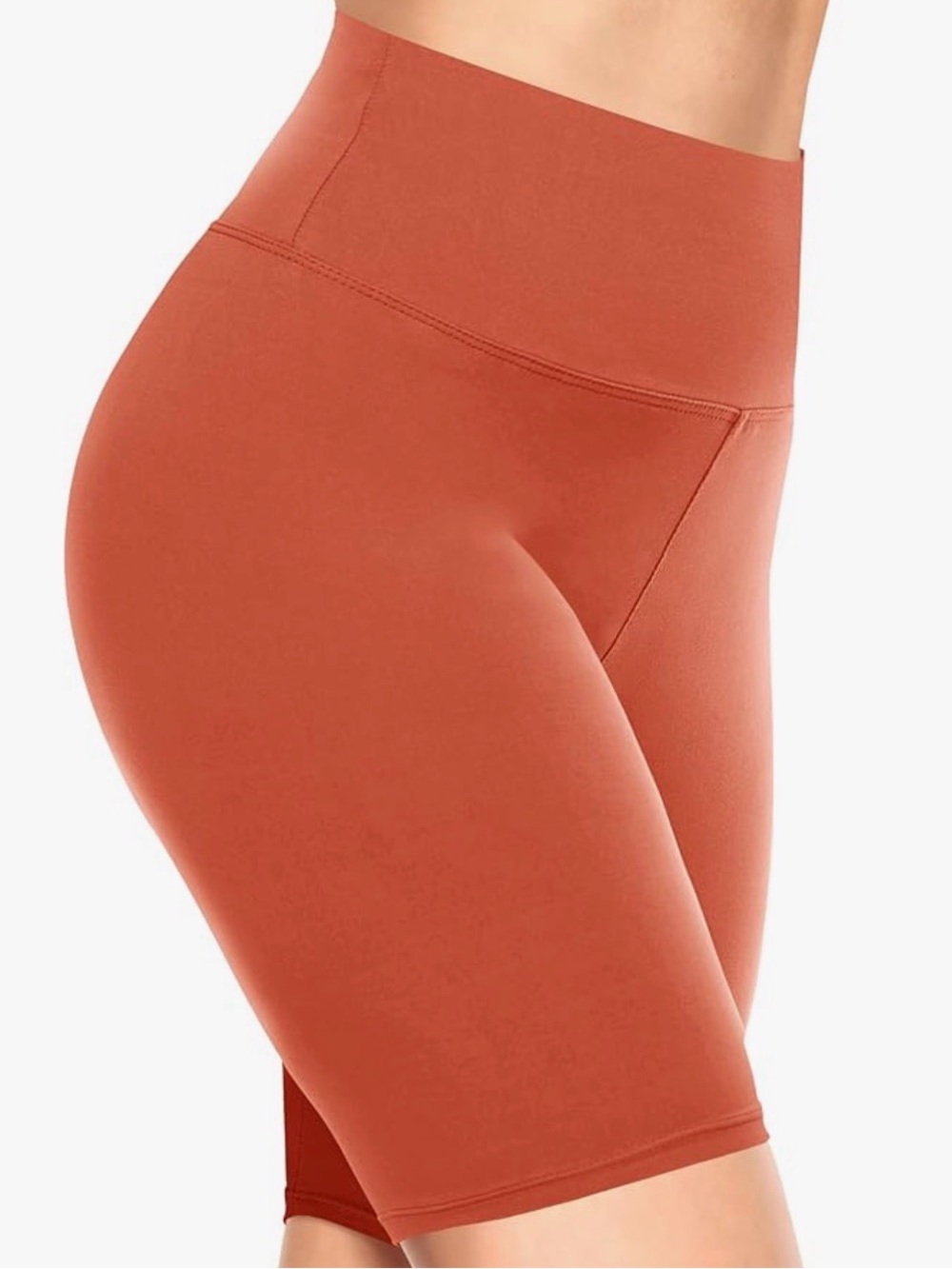 High-Waist Active Biker Shorts — Rust/Coral Pink (Medium)